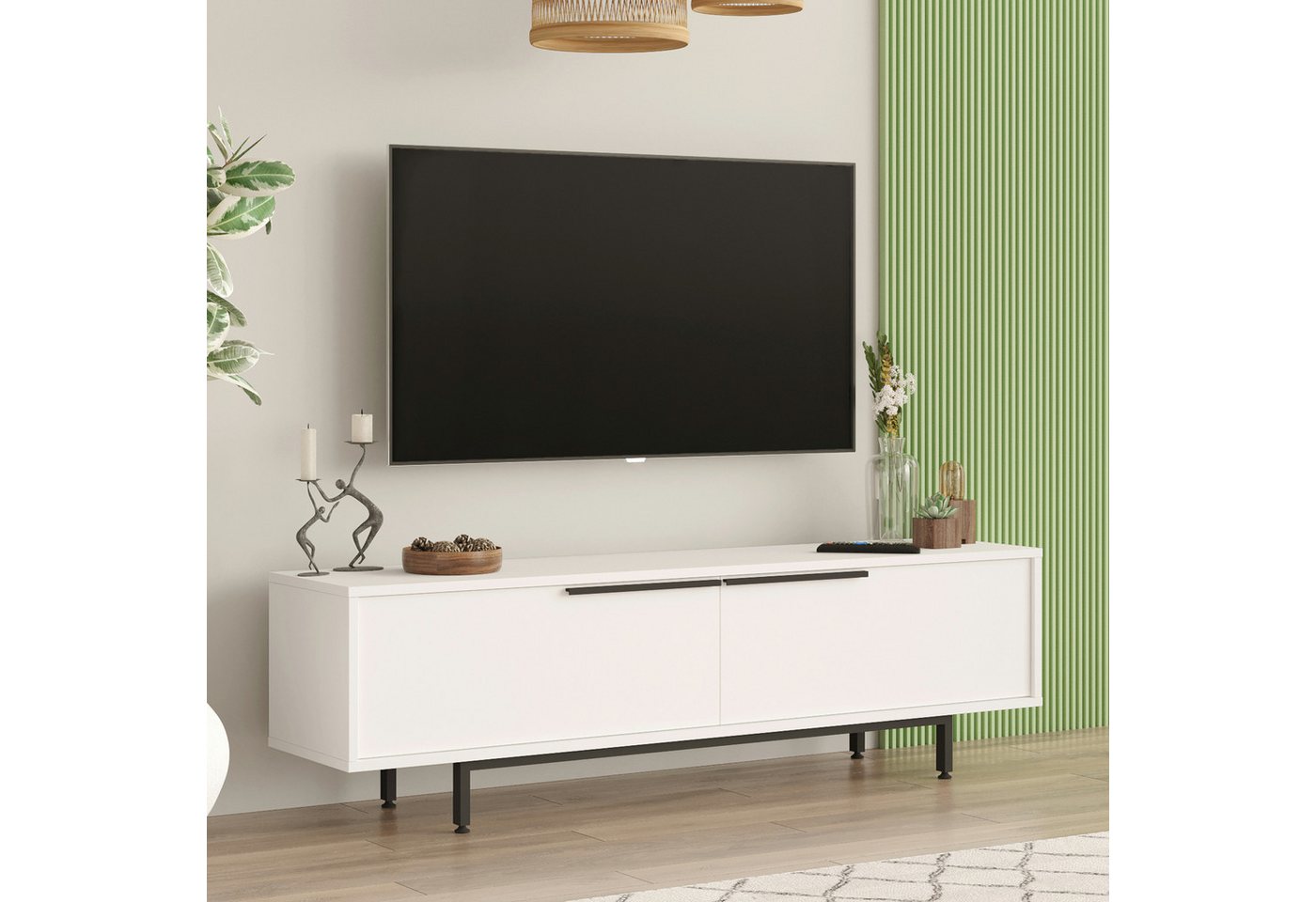 en.casa TV-Schrank »Urejovle« mit 2 Türen 160 x 36 x 45 cm Weiß günstig online kaufen
