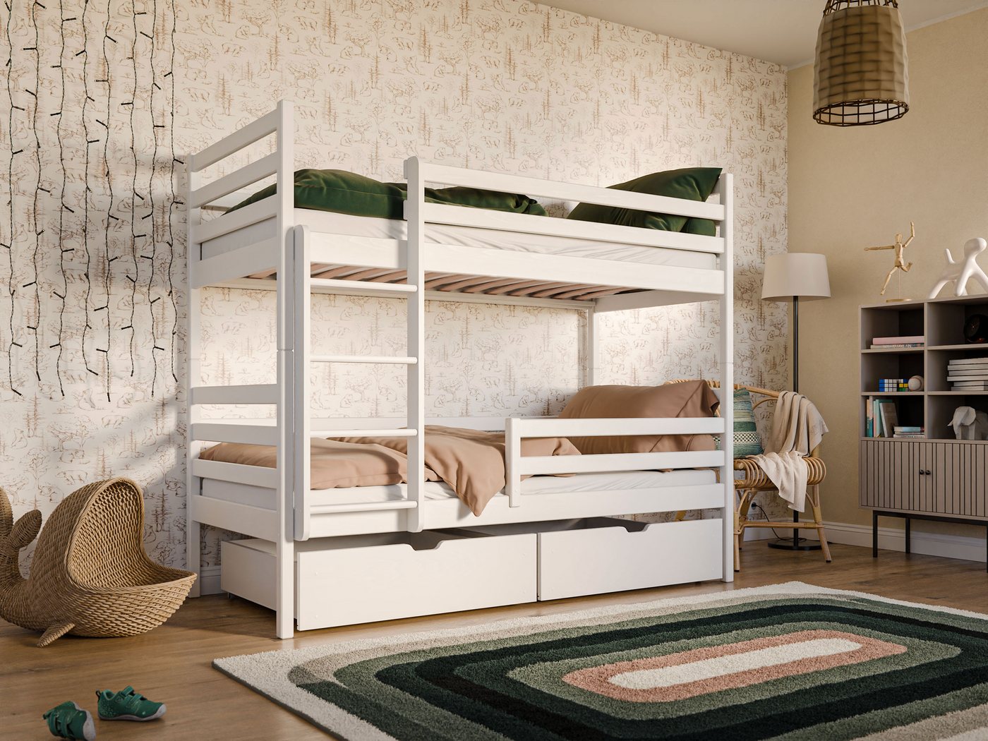 thematys Etagenbett Hochbett 90x200 mit 2 Schubladen Kinderbett mit Rausfal günstig online kaufen