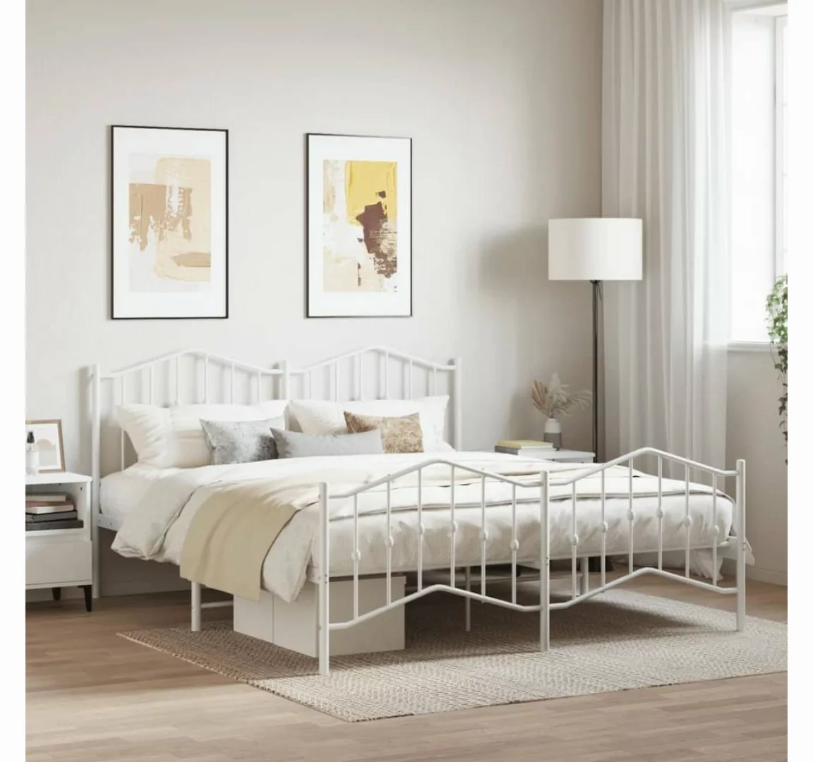 furnicato Bett Bettgestell mit Kopf- und Fußteil Metall Weiß 160x200 cm günstig online kaufen
