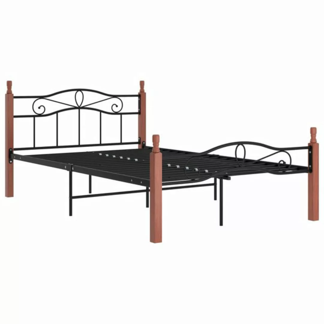 vidaXL Bettgestell Massivholzbett Schwarz Metall und Eiche 120x200 cm Bett günstig online kaufen