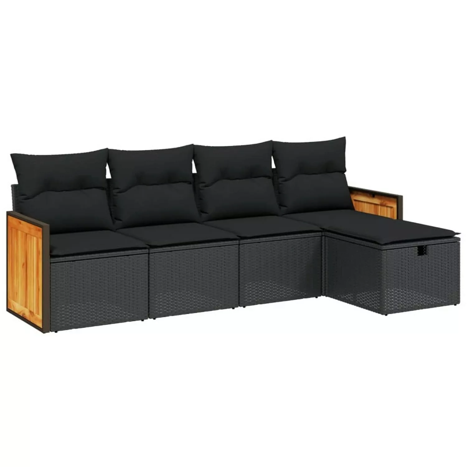 vidaXL 5-tlg. Garten-Sofagarnitur mit Kissen Schwarz Poly Rattan günstig online kaufen