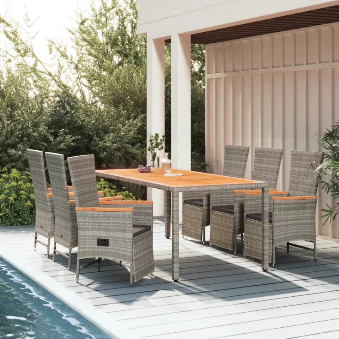 Vidaxl 7-tlg. Garten-essgruppe Mit Kissen Grau Poly Rattan günstig online kaufen