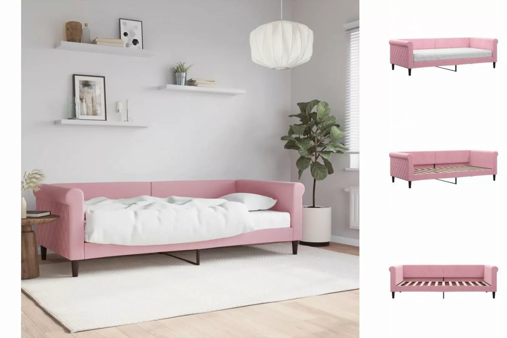 vidaXL Gästebett Gästebett Tagesbett mit Matratze Rosa 90x200 cm Samt Bett günstig online kaufen