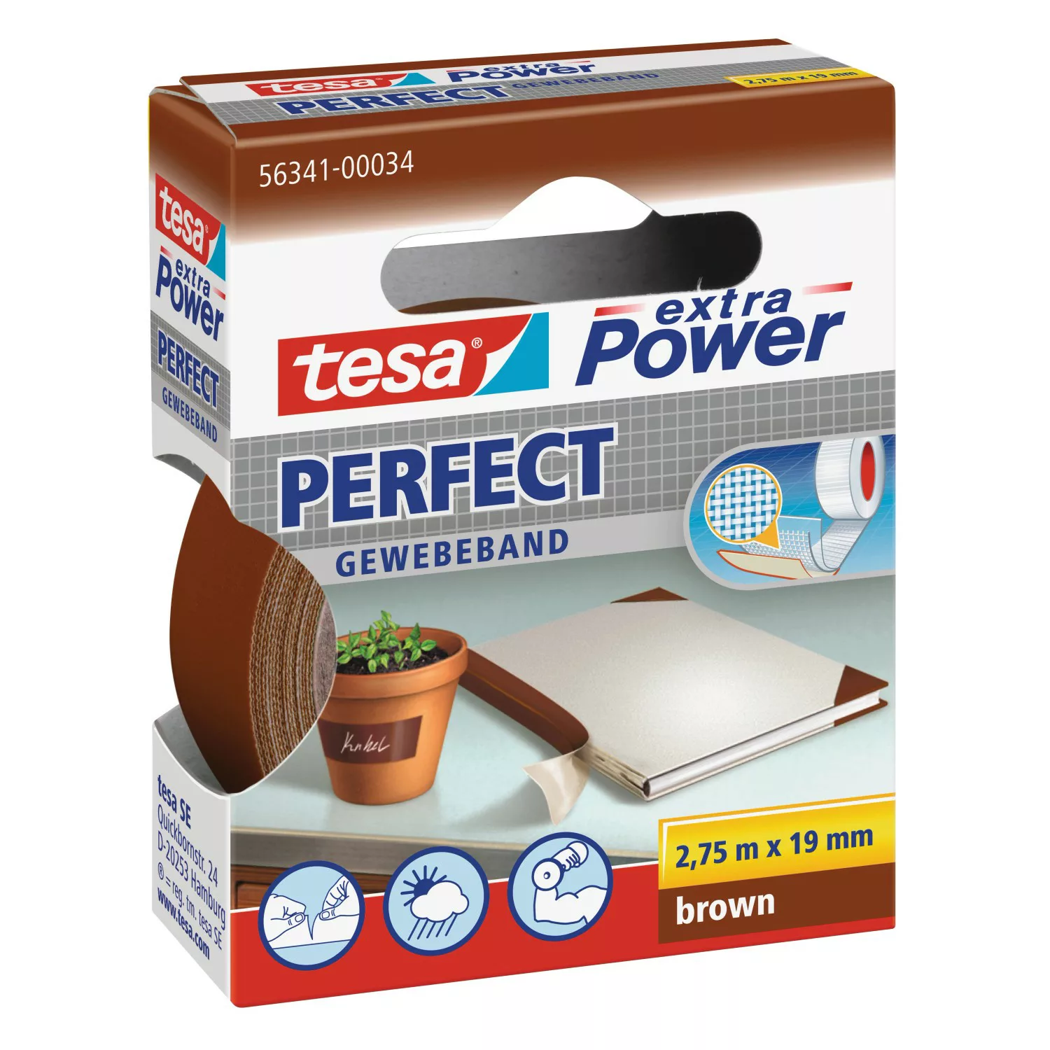 Tesa Extra Power Perfect Gewebeband Braun 2,75 m x 19 mm günstig online kaufen