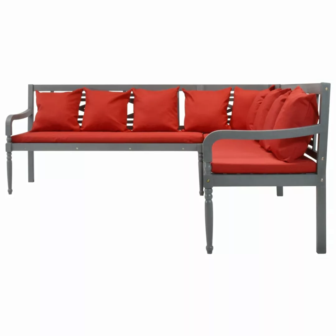3-tlg. Garten-lounge-set Massivholz Akazie Grau Und Rot günstig online kaufen
