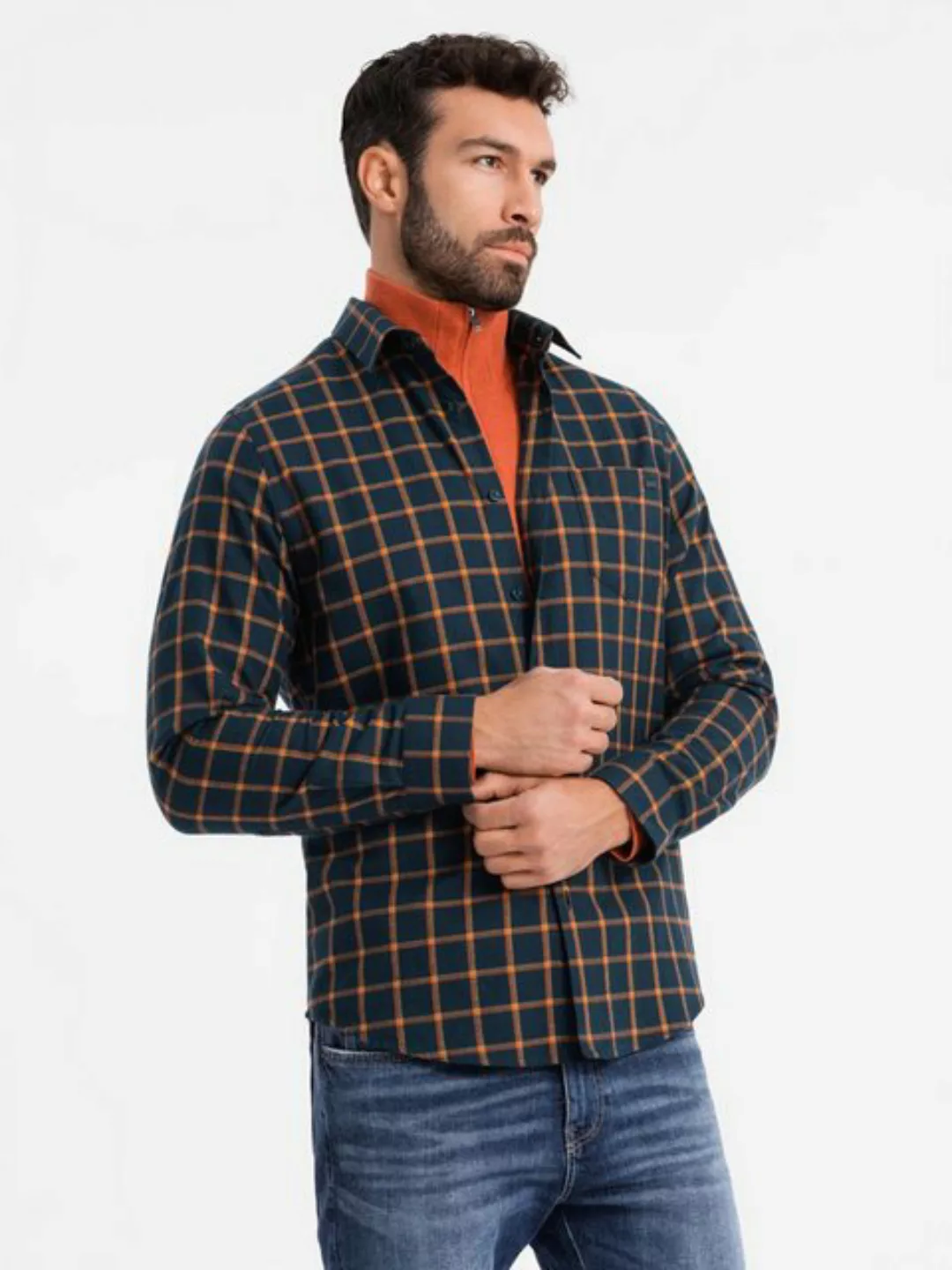 OMBRE Flanellhemd Kariertes Flanellhemd für Herren SLIM FIT günstig online kaufen