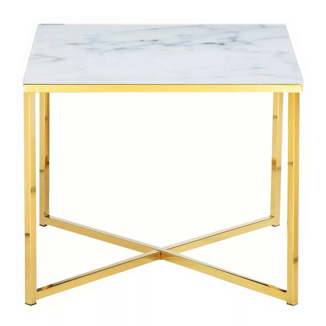 Beistelltisch Sofa in Weiß und Goldfarben quadratischer Tischplatte günstig online kaufen