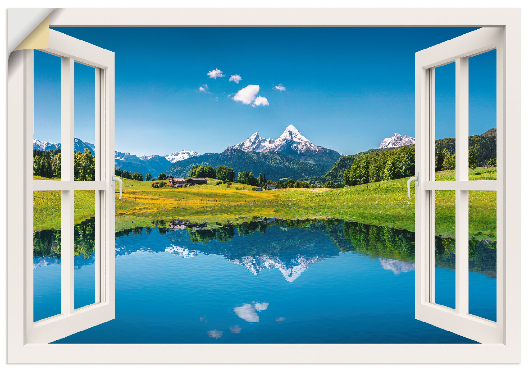 Artland Wandbild »Fensterblick Alpen und Bergsee«, Berge, (1 St.), als Lein günstig online kaufen