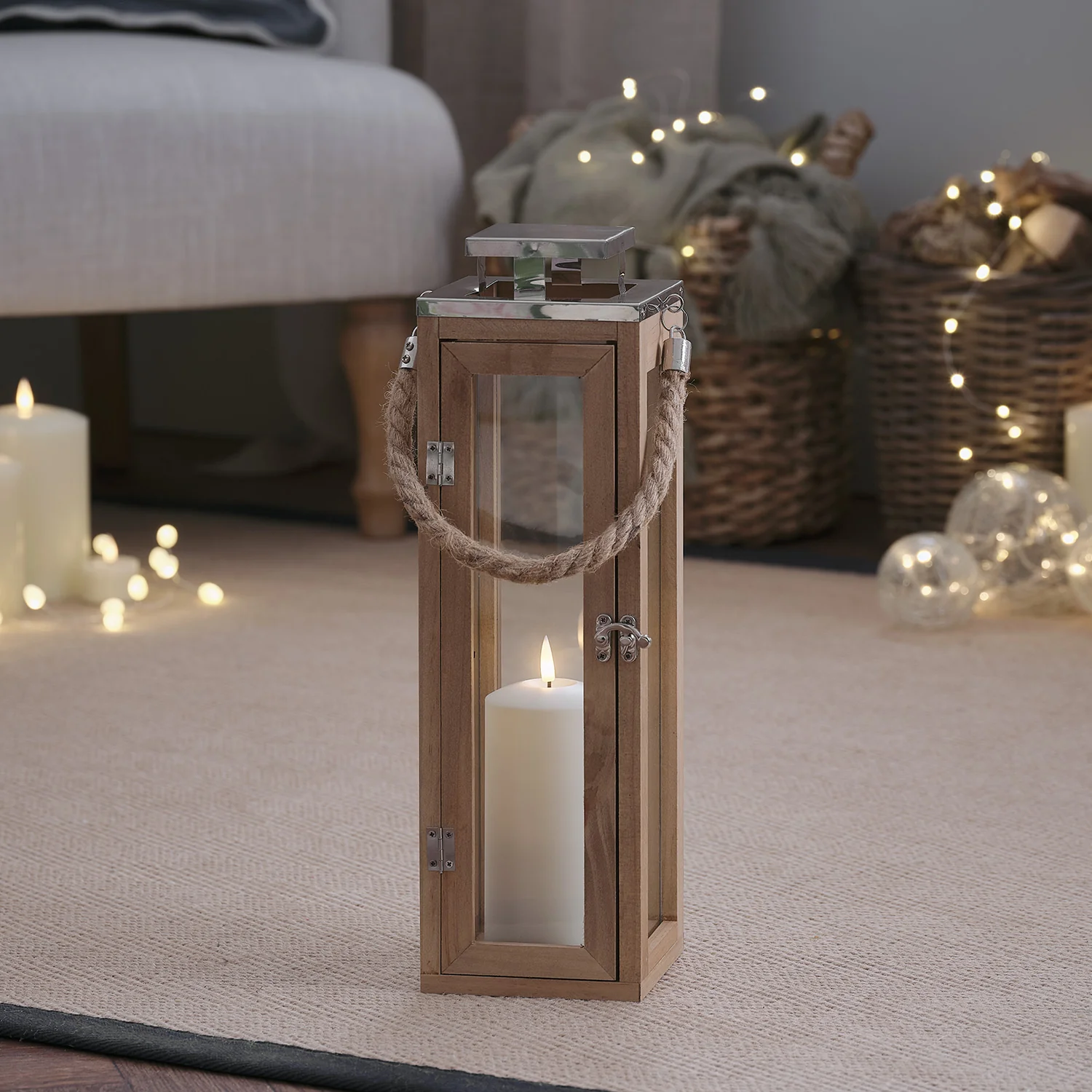 34cm Salcombe Holz LED Laterne mit TruGlow® Kerze günstig online kaufen
