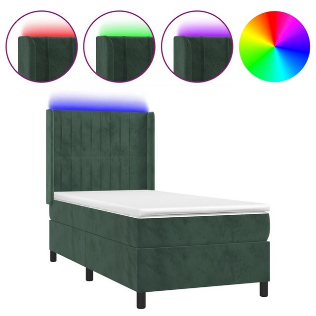 vidaXL Boxspringbett Boxspringbett mit Matratze und LED Samt (90 x 200 cm, günstig online kaufen