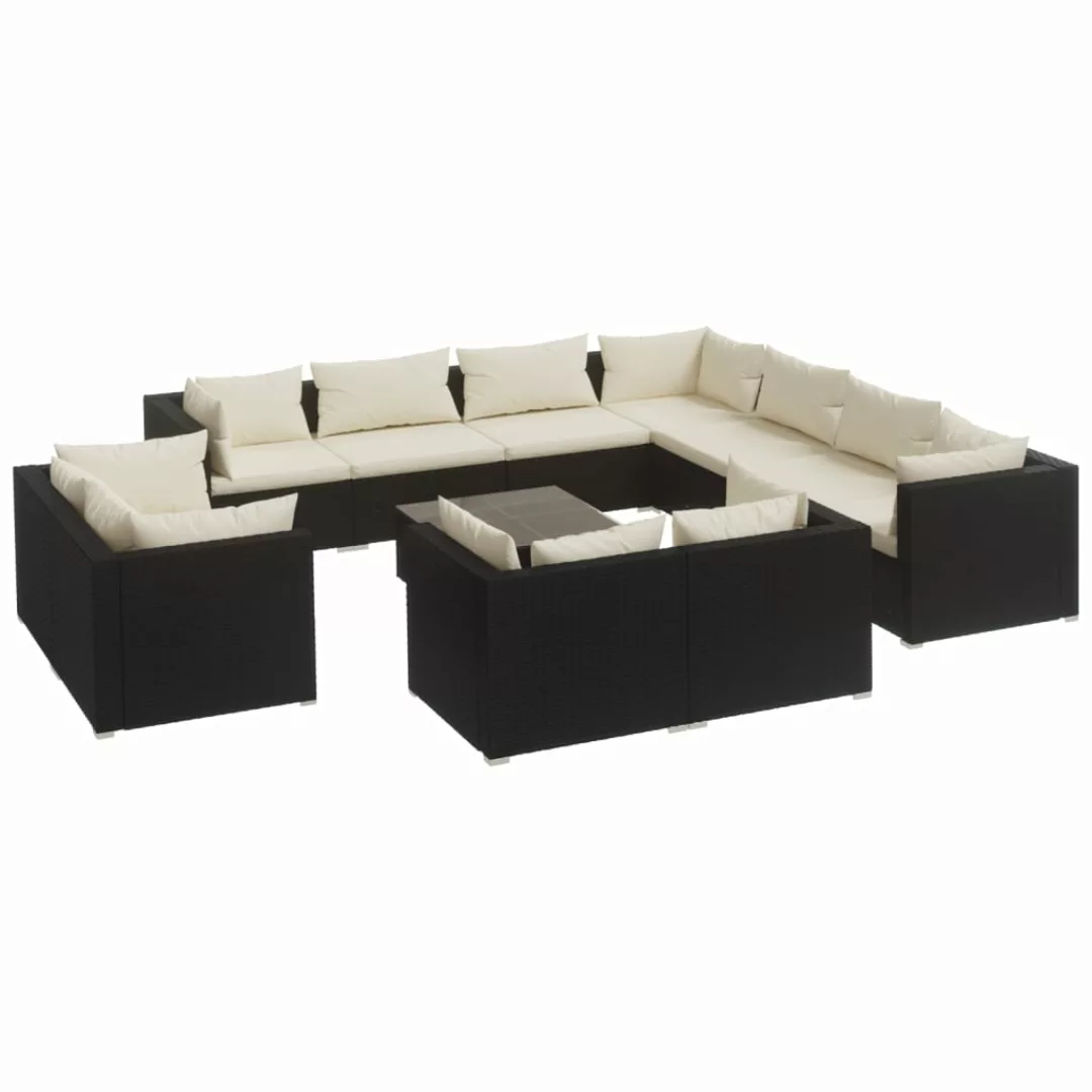 Vidaxl 12-tlg. Garten-lounge-set Mit Kissen Schwarz Poly Rattan günstig online kaufen