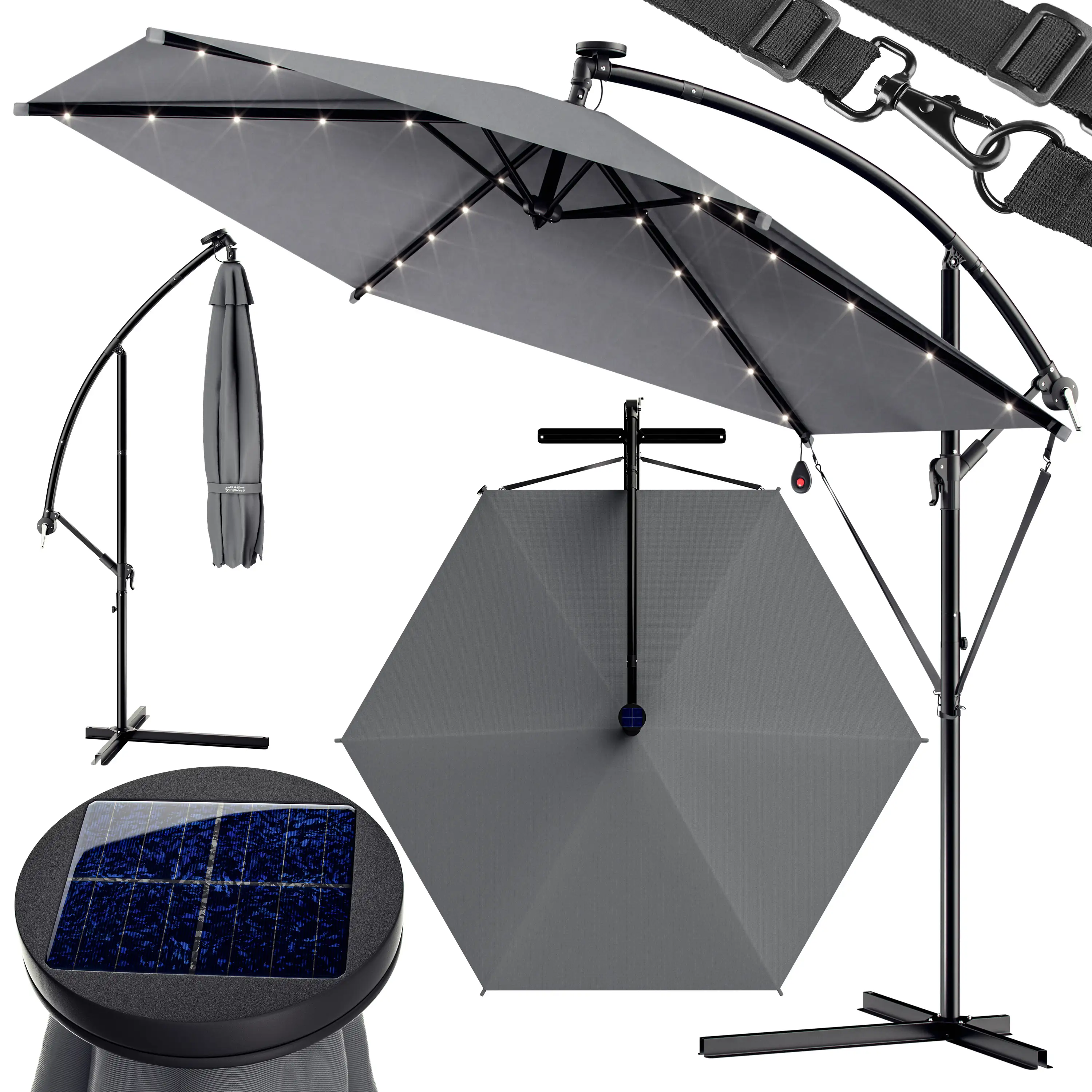 LED Solar Ampelschirm Haiti Anthrazit Ø300cm günstig online kaufen