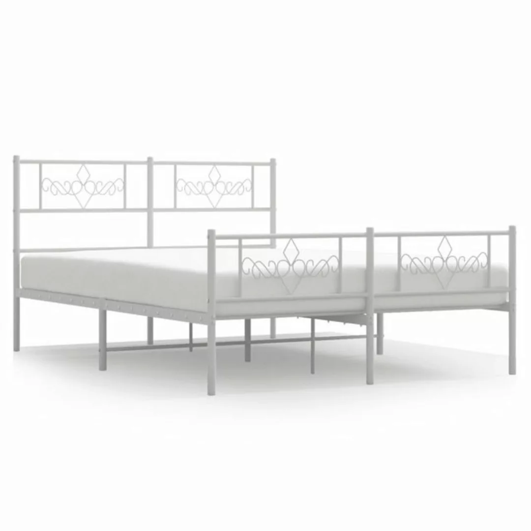 vidaXL Bettgestell Bettrahmen mit Kopf- und Fußteil Metall Weiß 140x190 cm günstig online kaufen