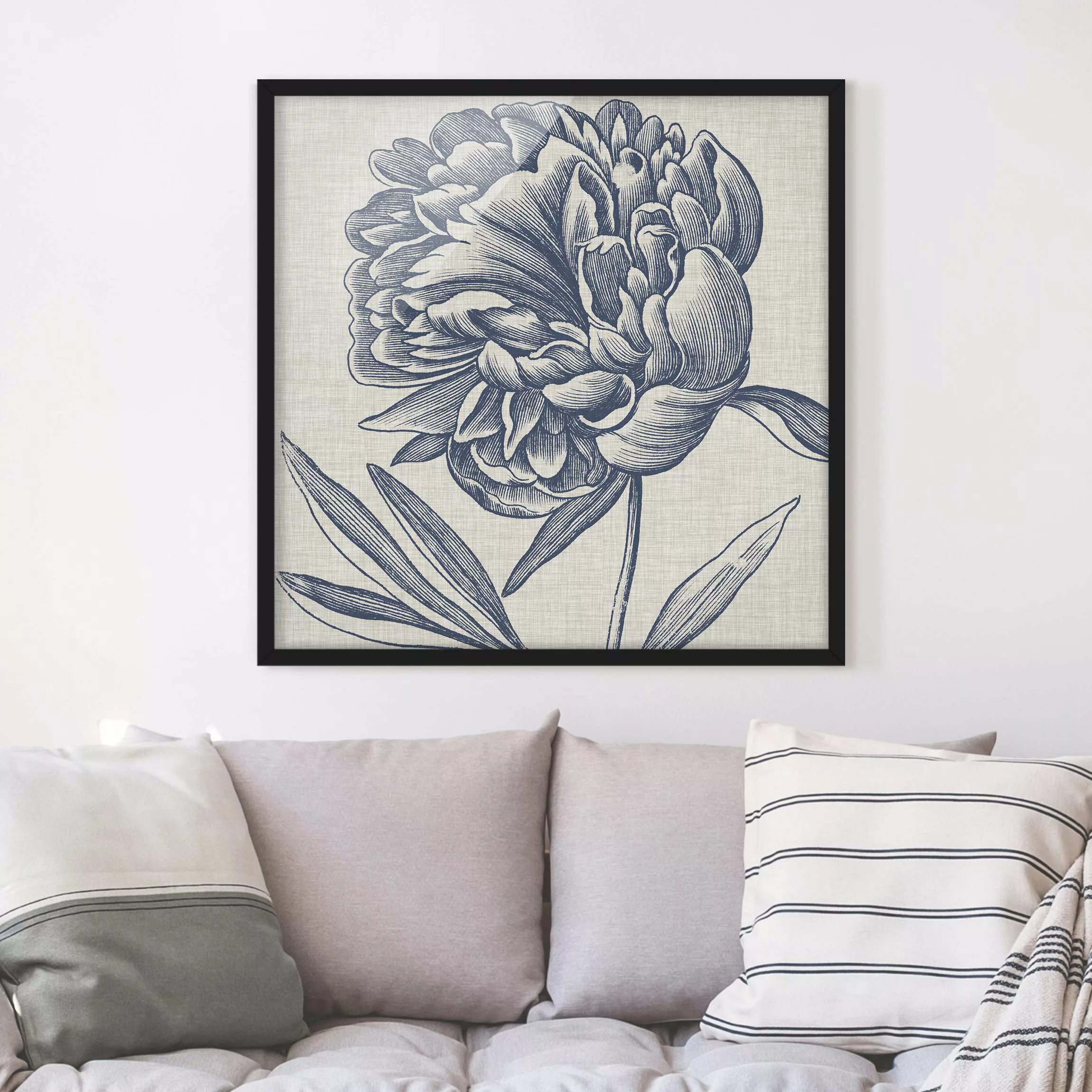 Bild mit Rahmen Blumen - Quadrat Indigo Blüte auf Leinen I günstig online kaufen