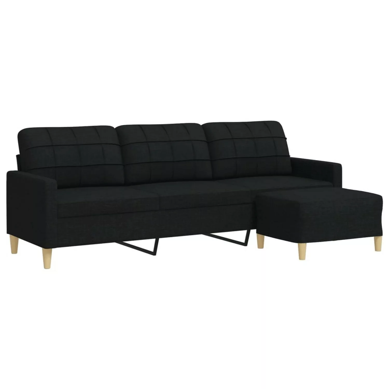 vidaXL Sofa 3-Sitzer-Sofa mit Hocker Schwarz 210 cm Stoff günstig online kaufen