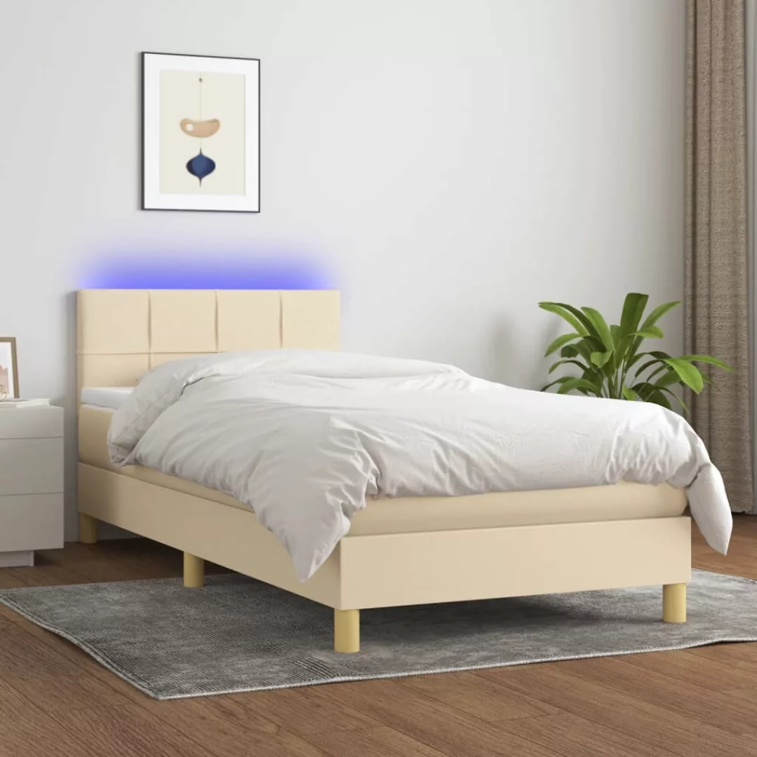 Vidaxl Boxspringbett Mit Matratze & Led Creme 100x200 Cm Stoff günstig online kaufen