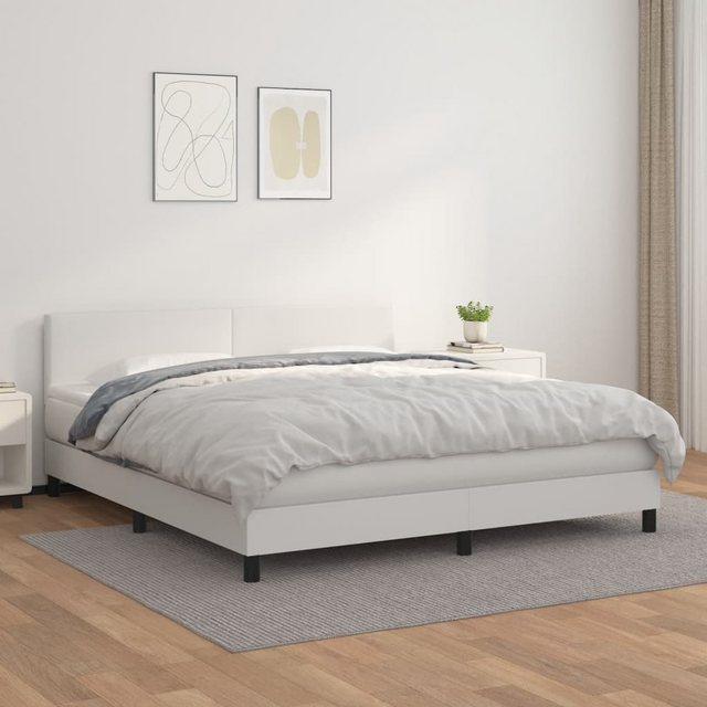 vidaXL Bettgestell Boxspringbett mit Matratze Weiß 160x200 cm Kunstleder Be günstig online kaufen