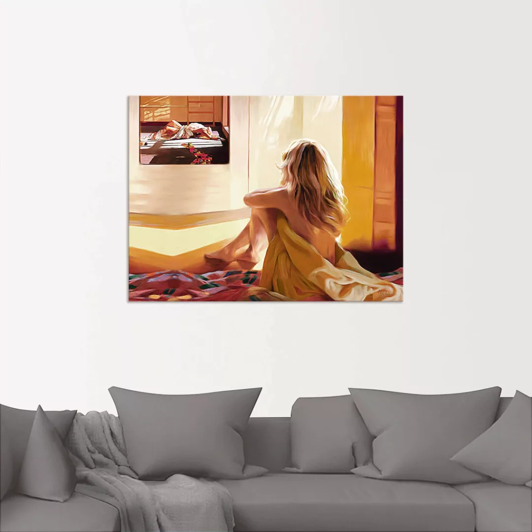 Artland Wandbild "Blondes Mädchen sitzt auf dem Bett", Bilder von Frauen, ( günstig online kaufen