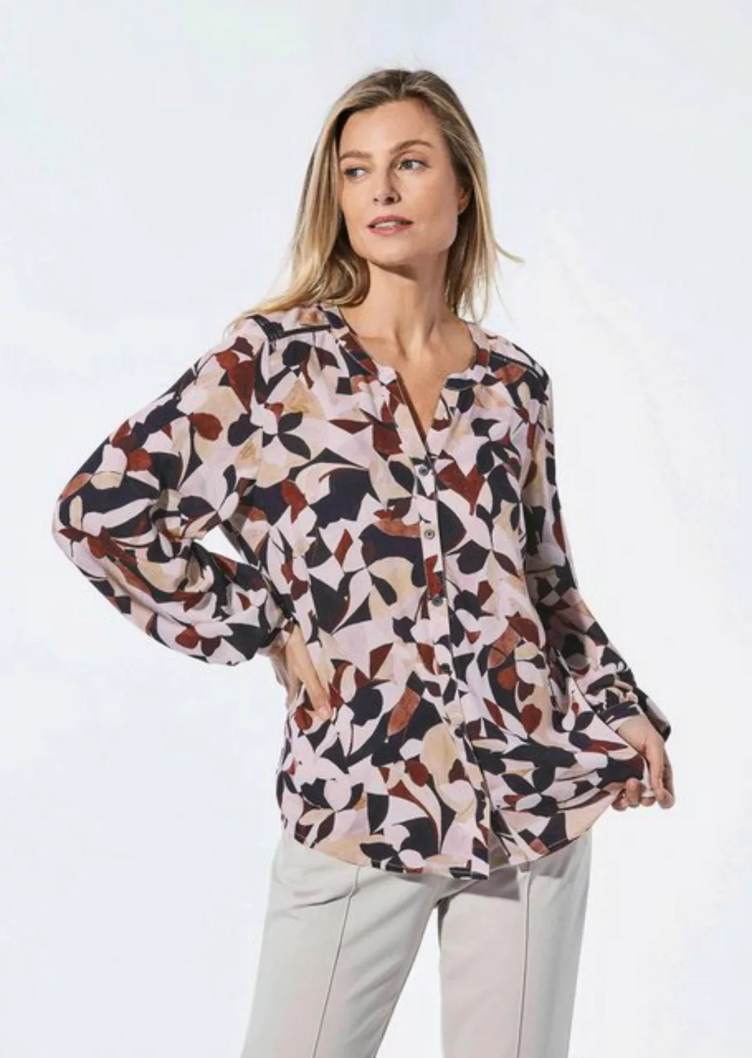 GOLDNER Kurzarmbluse Kurzgröße: Bluse mit Tunika Ausschnitt günstig online kaufen