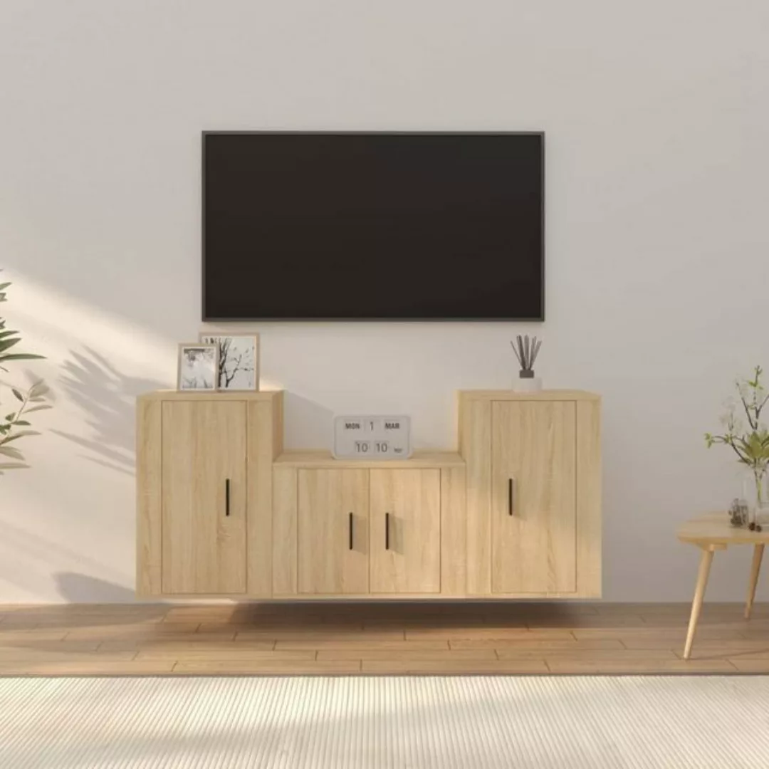 vidaXL TV-Schrank 3-tlg TV-Schrank-Set Sonoma-Eiche Spanplatte TV-Lowboard günstig online kaufen