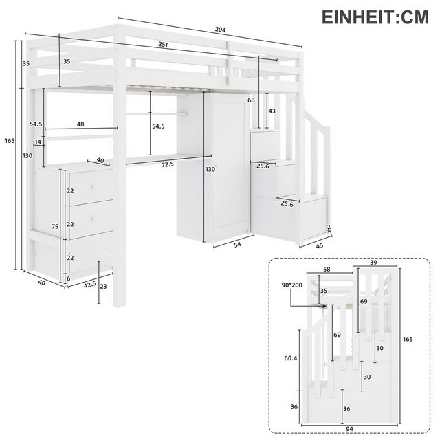 Ulife Etagenbett multifunktionale, mit Schreibtisch und Kleiderschrank, Tre günstig online kaufen