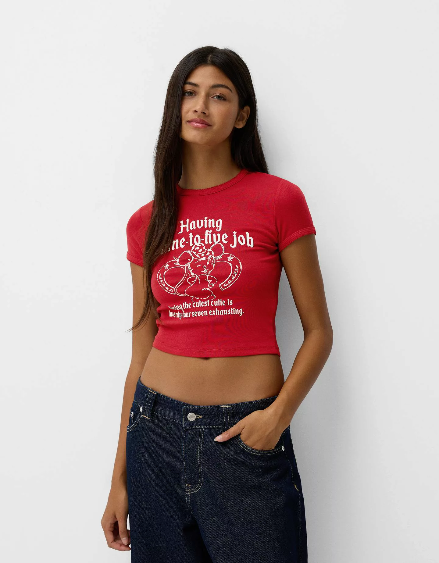 Bershka T-Shirt Mit Print Damen 10-12 Rot günstig online kaufen