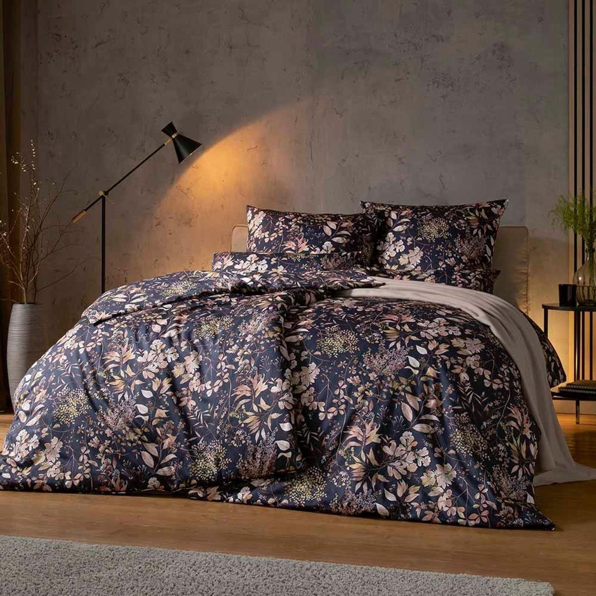 Estella Mako Satin Bettwäsche Mirella 7924-625 Blau Kupfer 135x200 günstig online kaufen