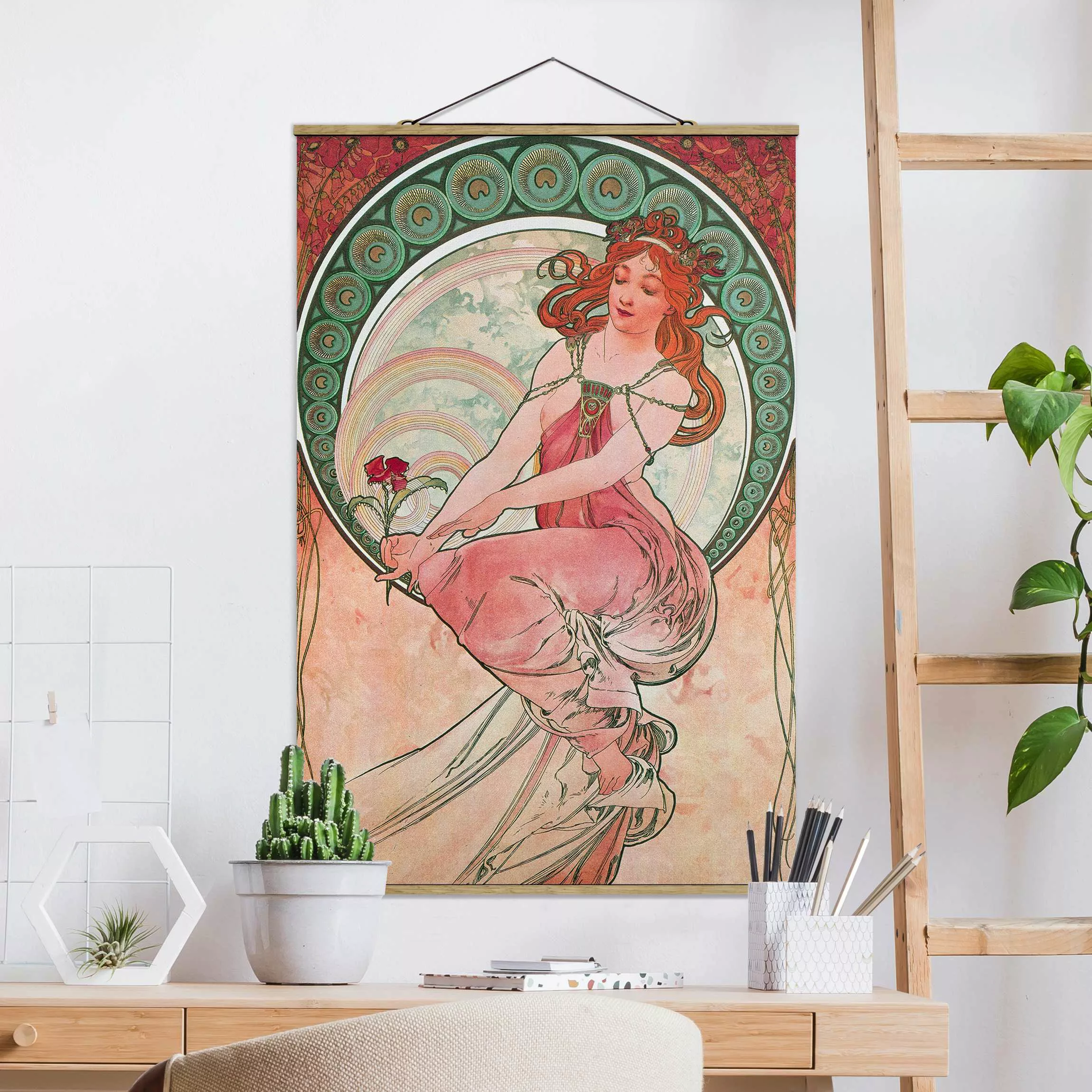 Stoffbild Kunstdruck mit Posterleisten - Hochformat Alfons Mucha - Vier Kün günstig online kaufen