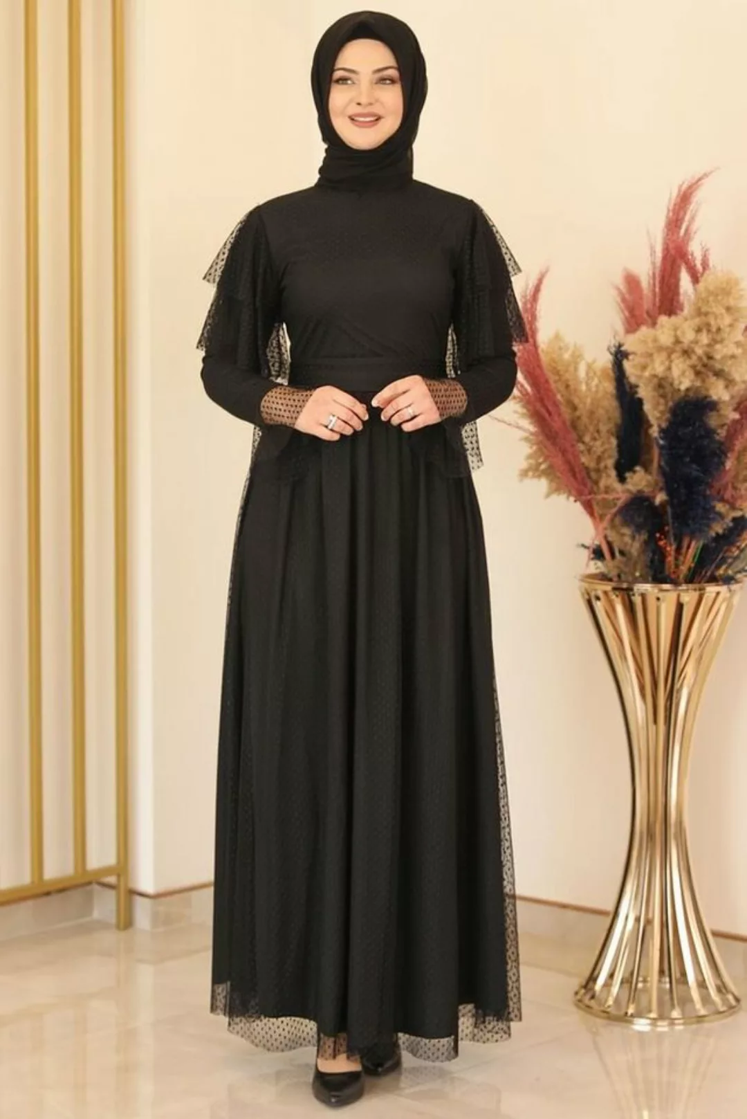 Modavitrini Tüllkleid Abendkleid aus gepunktetem Tüll Hijab Kleid Abiye Aba günstig online kaufen