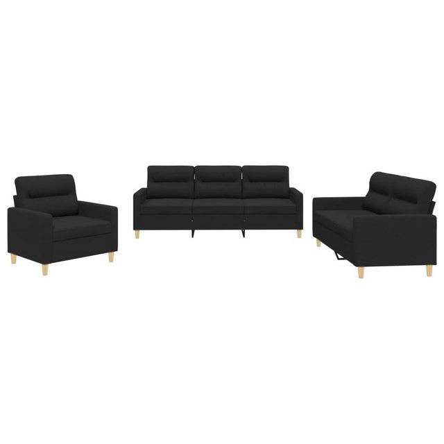 vidaXL Sofa Sofagarnitur Set mit Kissen Stoff, 3-tlg., Schwarz günstig online kaufen