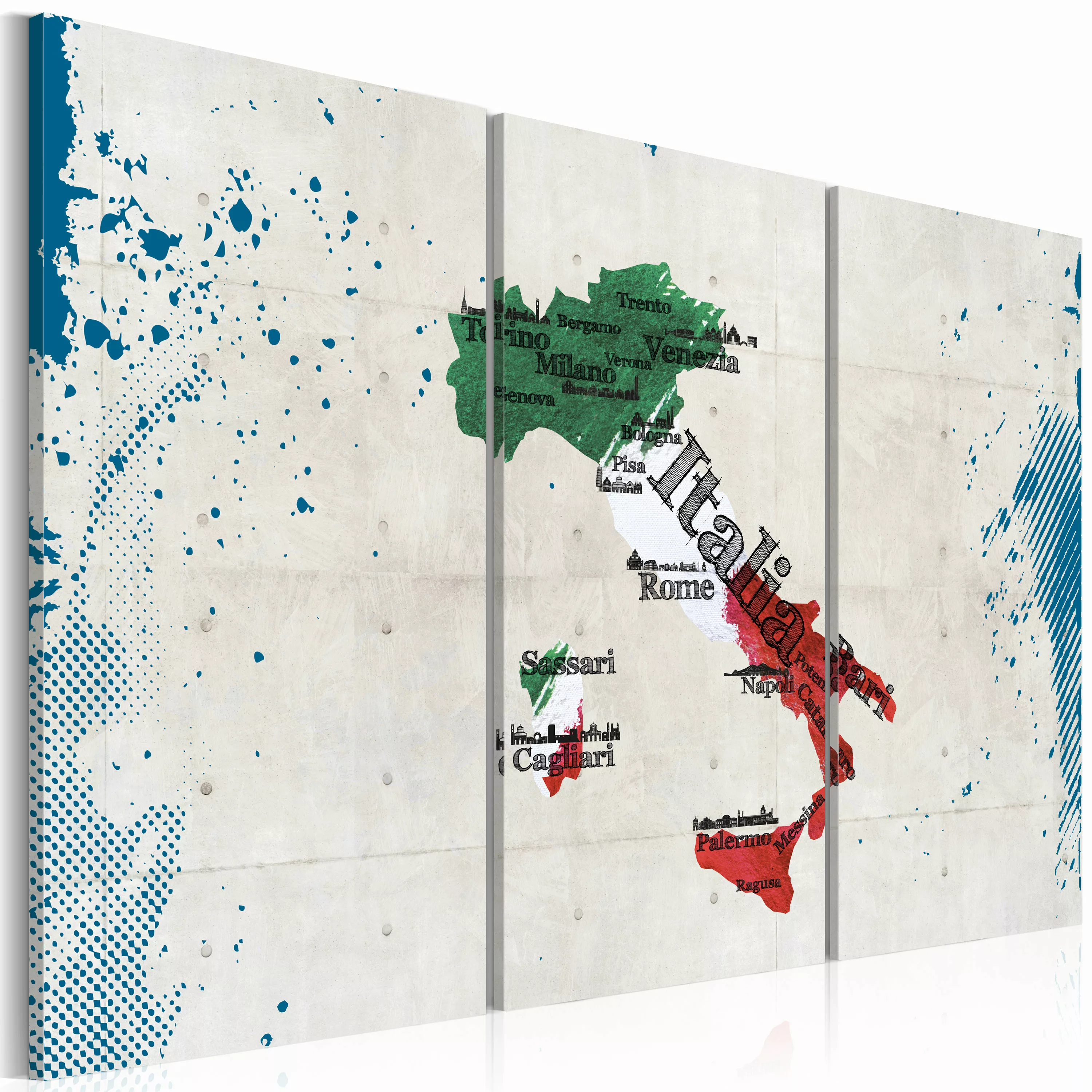 Wandbild - Landkarte Von Italien - Triptychon günstig online kaufen