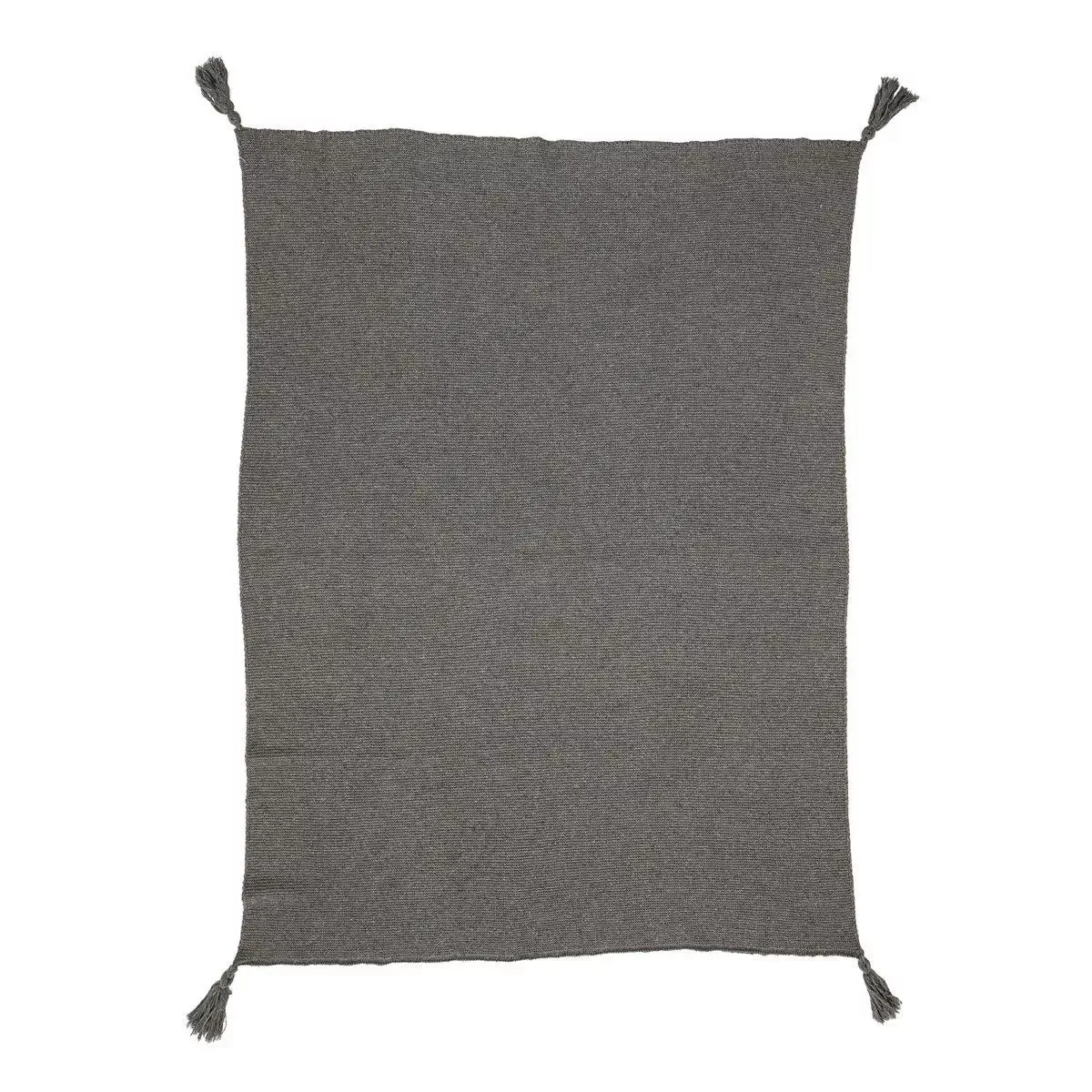 Decke in Strickoptik mit Bommeln aus Wolle in Grau günstig online kaufen