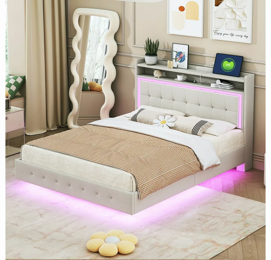 Sweiko Polsterbett mit USB-Steckdose und LED-Licht, (Bett kann am Kopfende günstig online kaufen