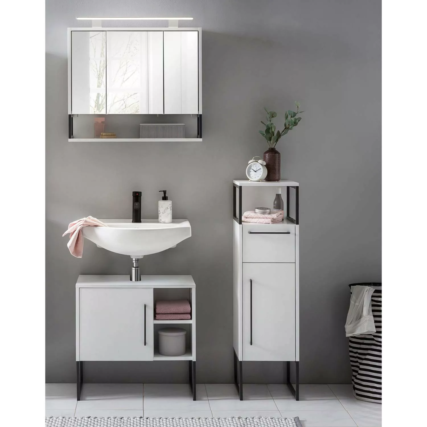 Badezimmer Set mit Kufengestell LIMOGES-80 in Kreideweiß, B/H/T: ca. 105,8/ günstig online kaufen