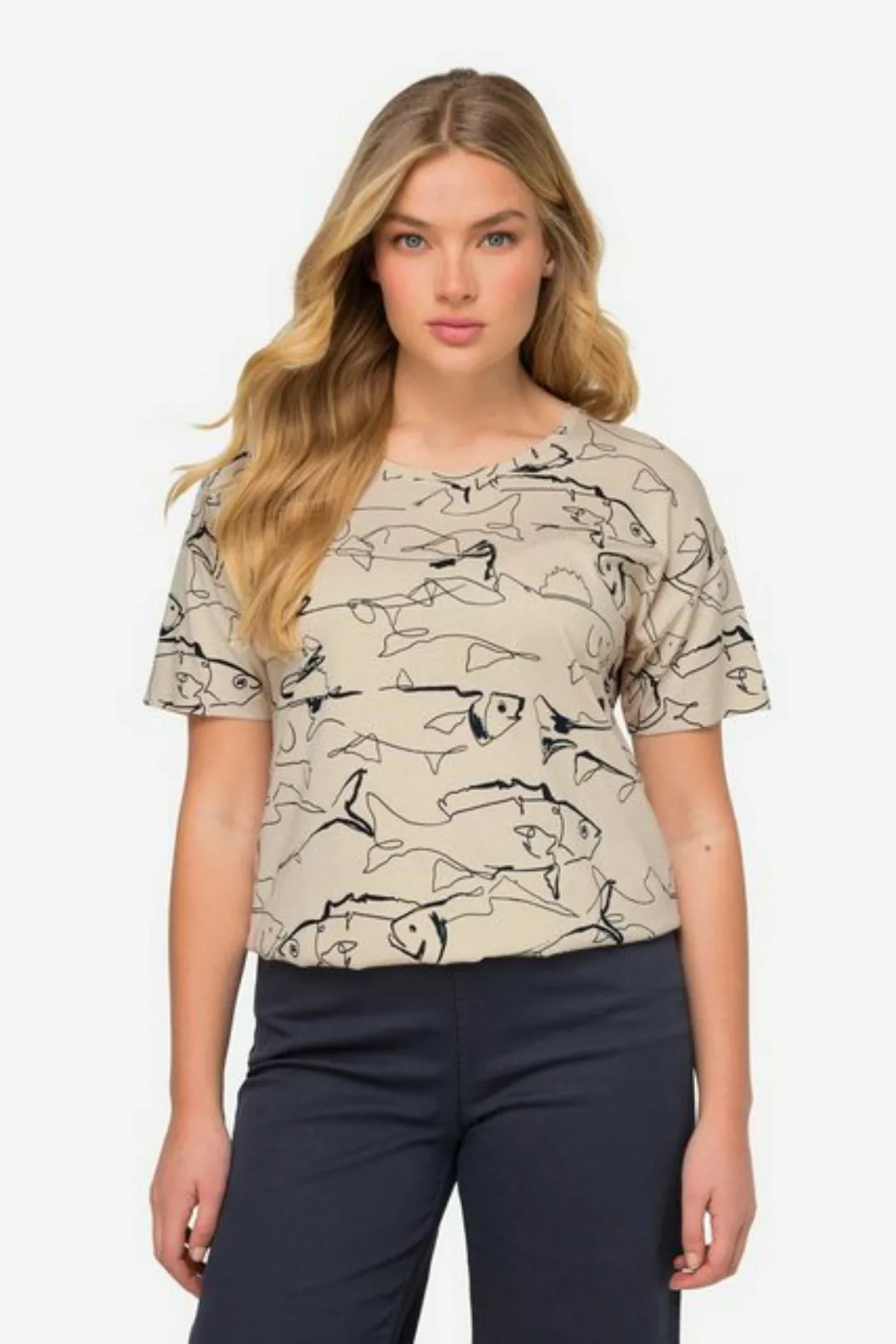 Laurasøn Rundhalsshirt T-Shirt oversized Fische-Print Rundhals OEKO-TEX günstig online kaufen