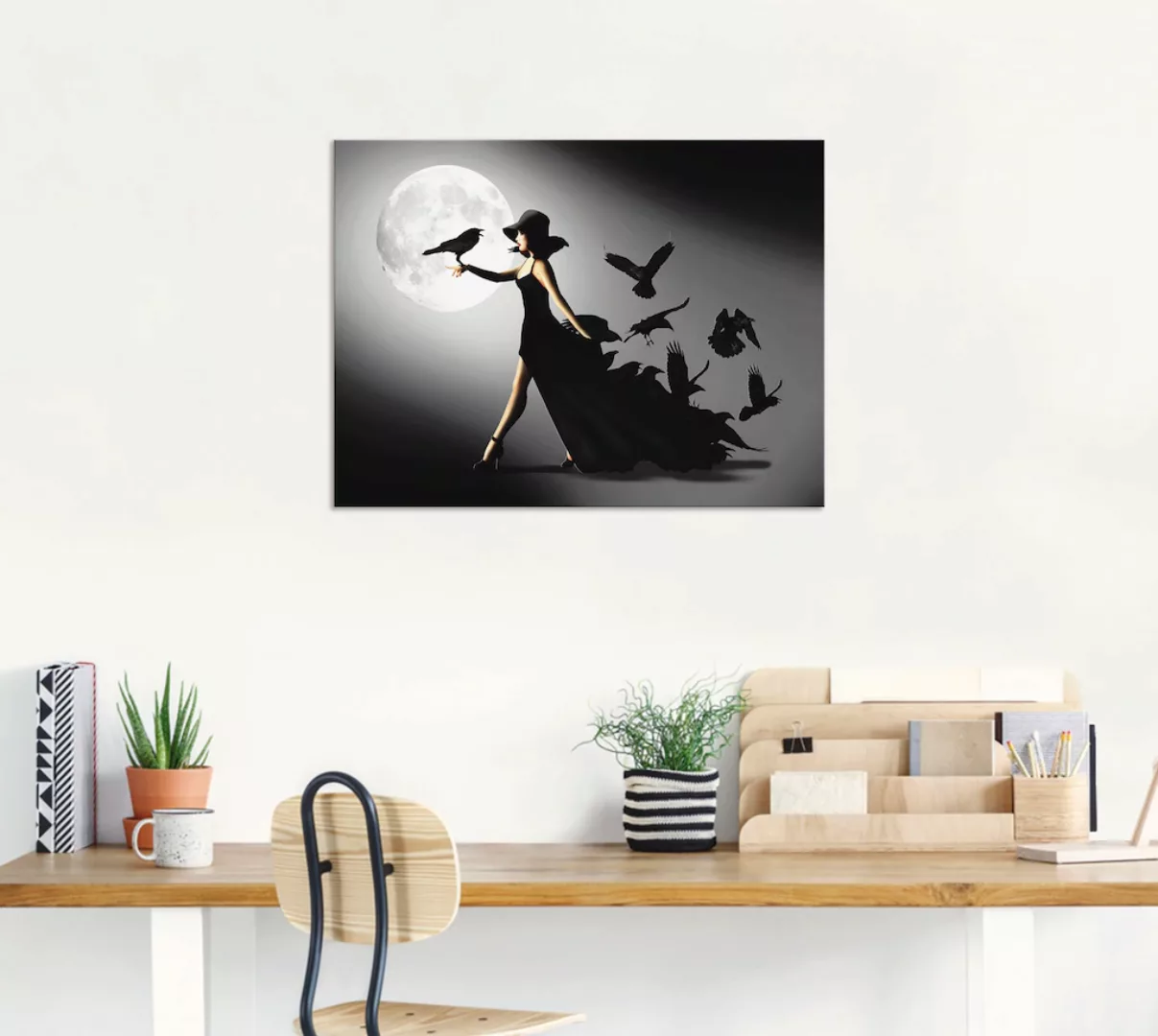 Artland Wandbild "Die Frau mit den Raben", Animal Fantasy, (1 St.), als Alu günstig online kaufen