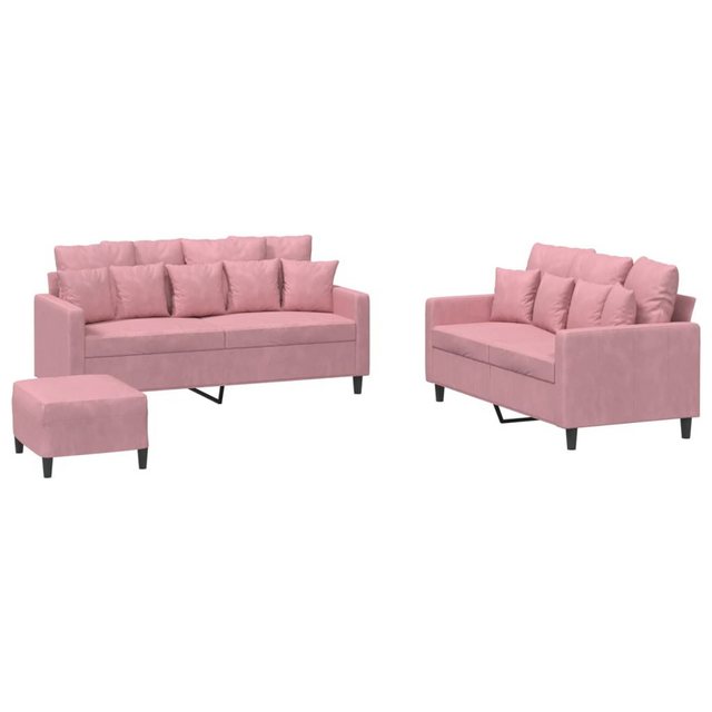 vidaXL Sofa Sofagarnitur Set mit Kissen Samt, 3-tlg., Rosa günstig online kaufen