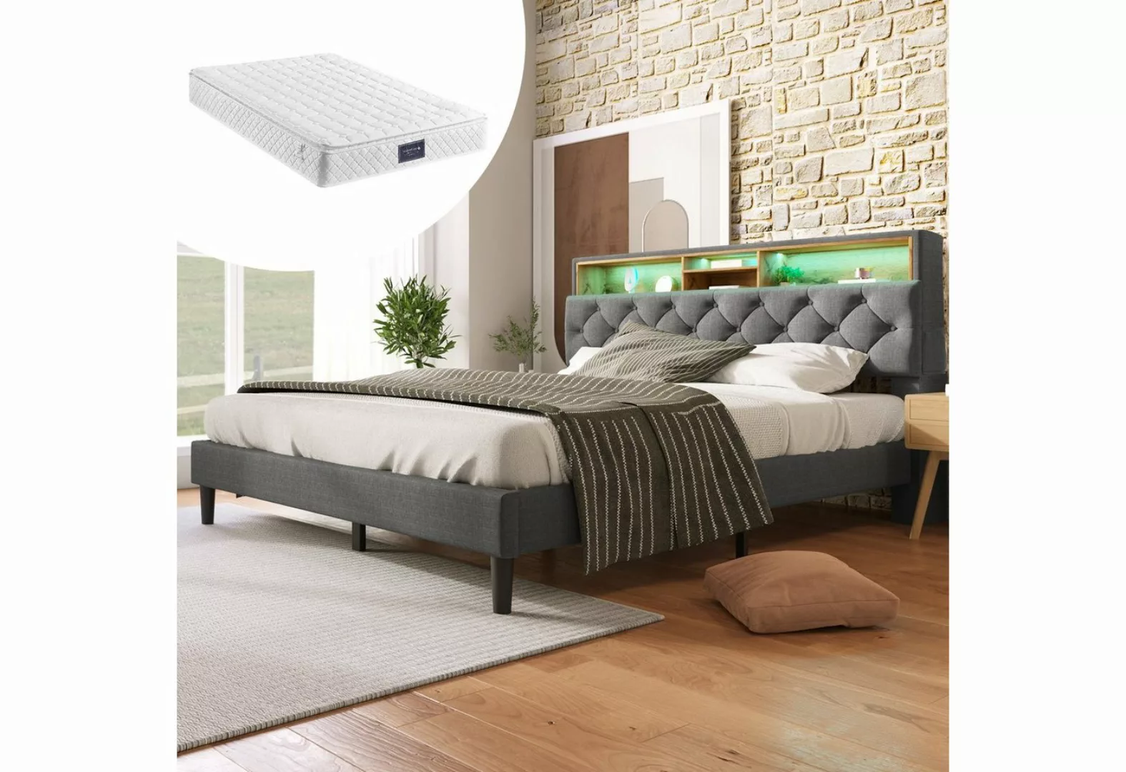 Ulife Polsterbett Doppelbett mit LED-Beleuchtung (Packung, 1 Bett) günstig online kaufen