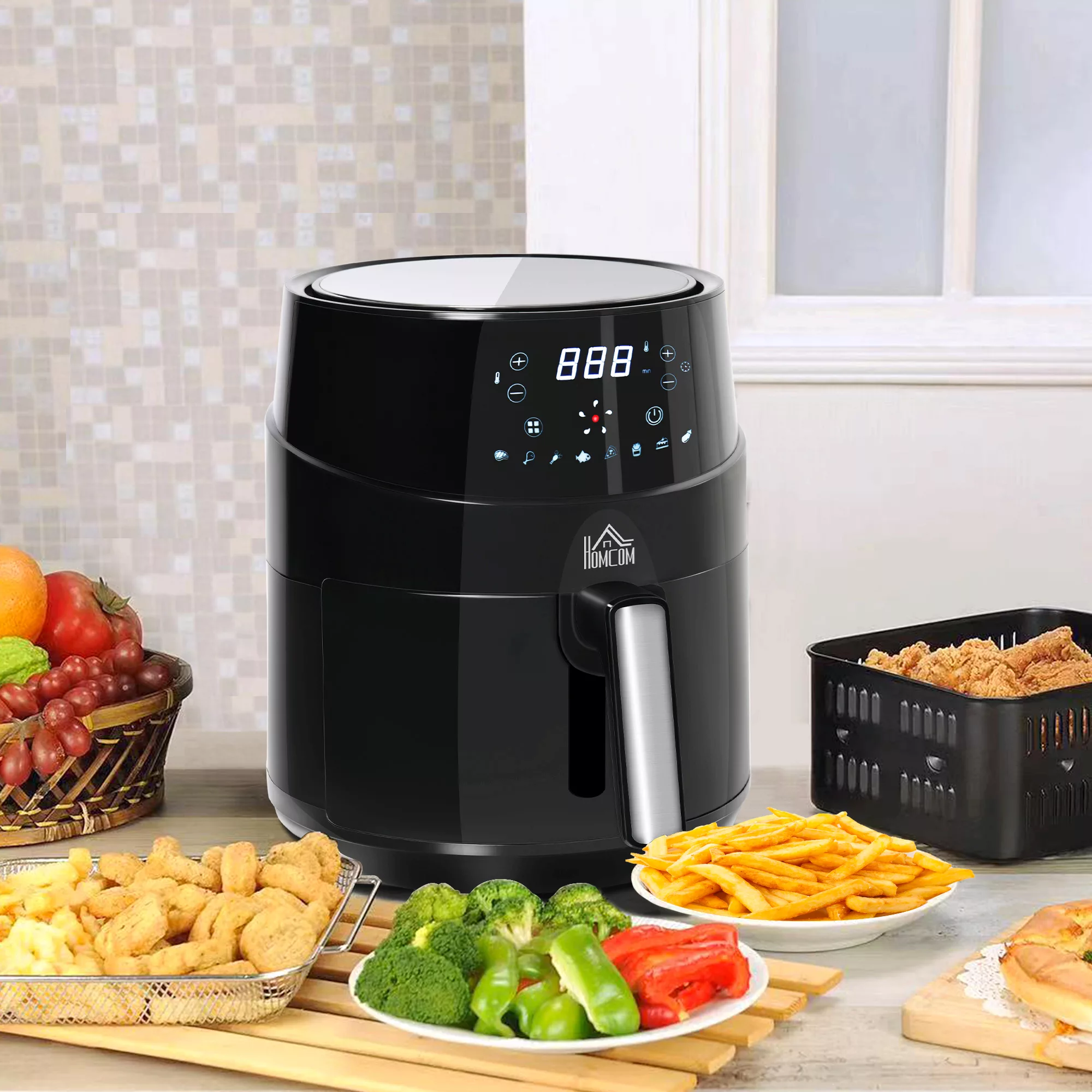 HOMCOM Heißluftfritteuse ohne Öl 4,5 L 1500W Airfryer mit 8 voreingestellte günstig online kaufen