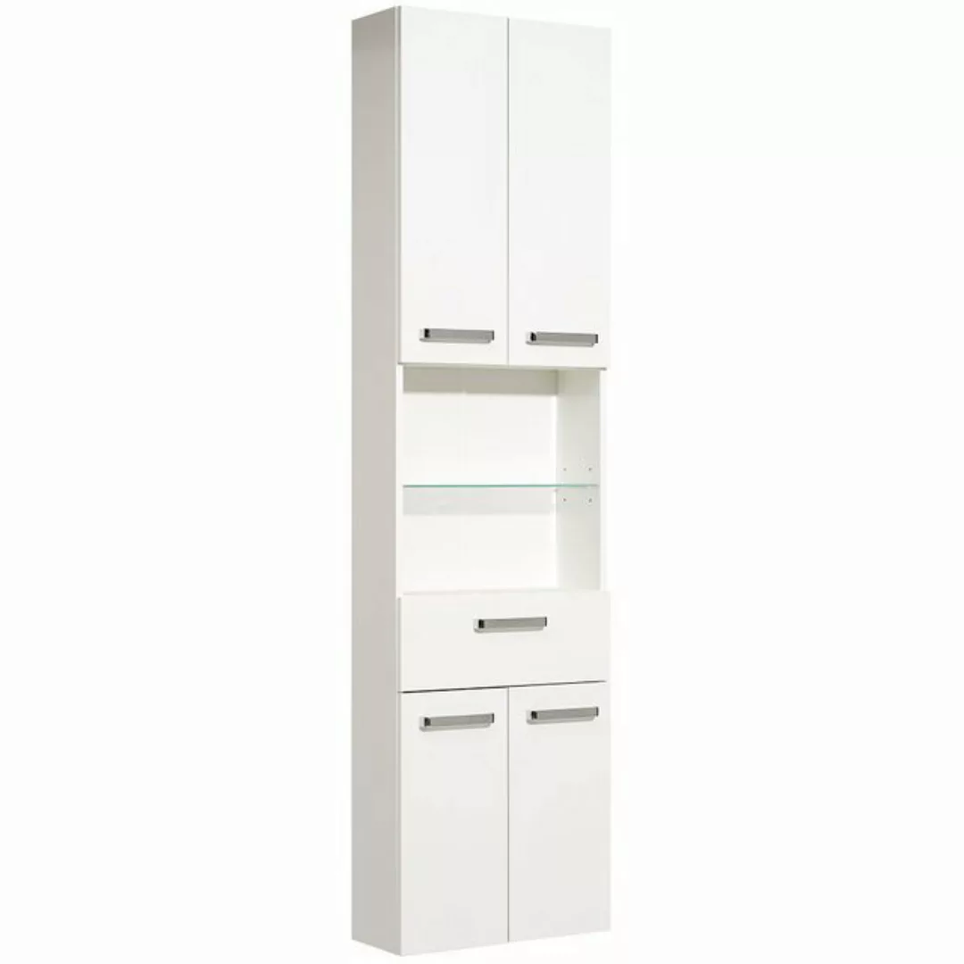 Lomadox Badezimmer Hochschrank WARSCHAU-66 in weiß glänzend - B/H/T: 50/195 günstig online kaufen