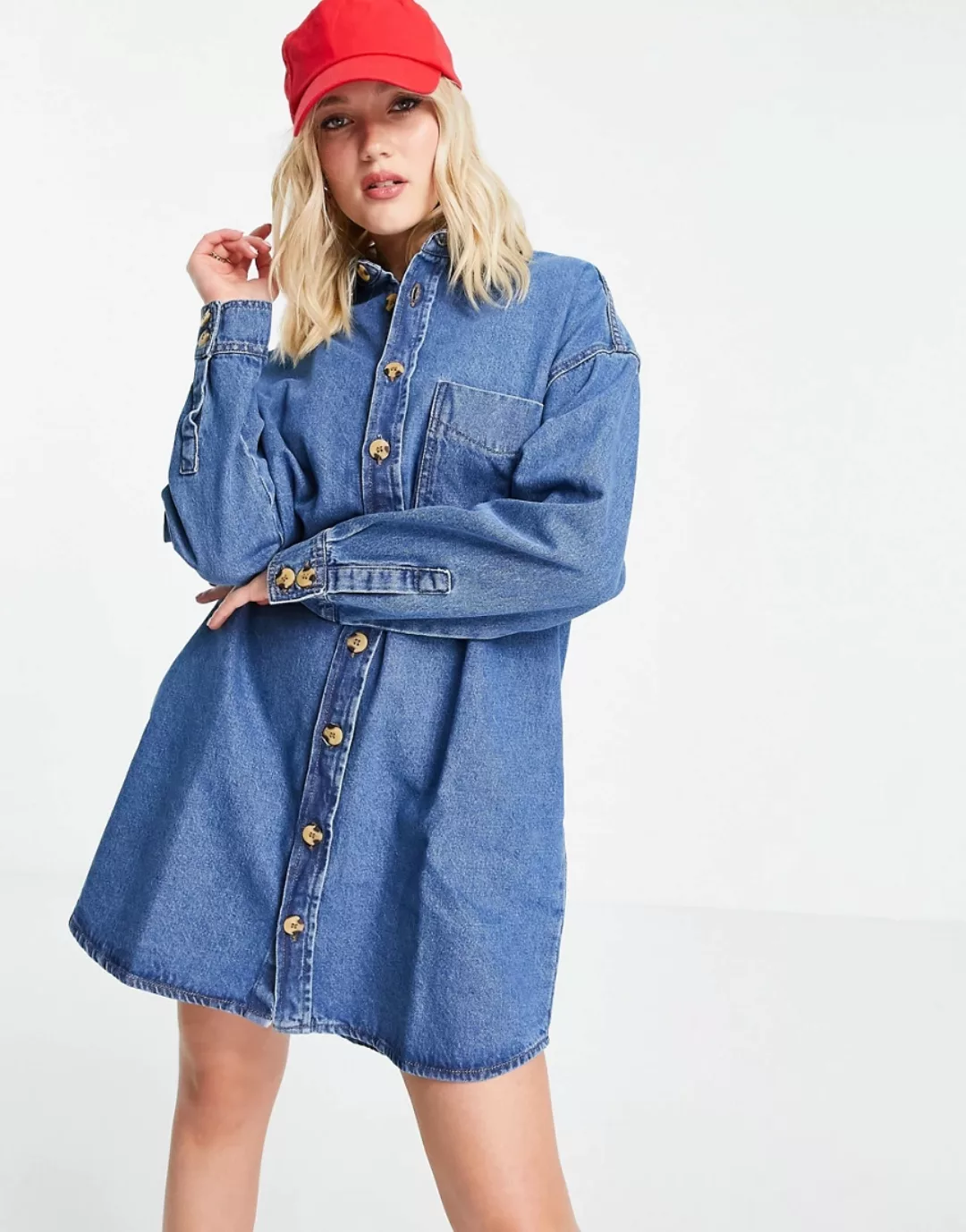 Urban Bliss – Oversize-Hemdkleid in Blau günstig online kaufen