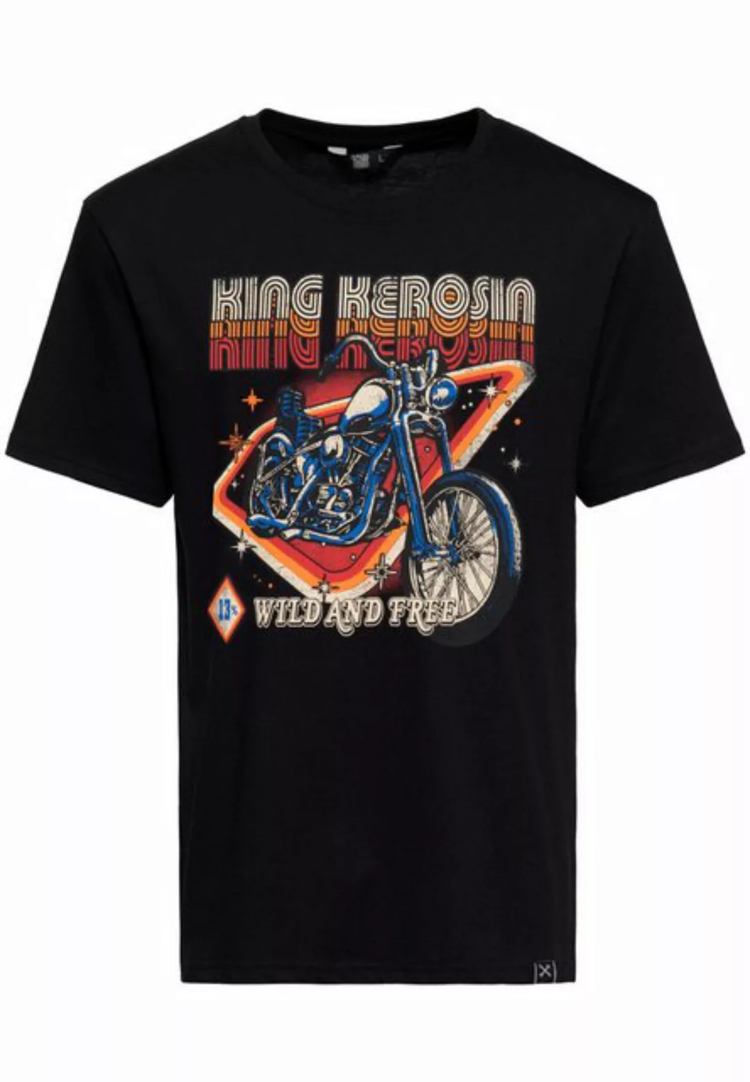 KingKerosin Print-Shirt Wild & Free (1-tlg) mit 70s Motorrad-Artwork günstig online kaufen