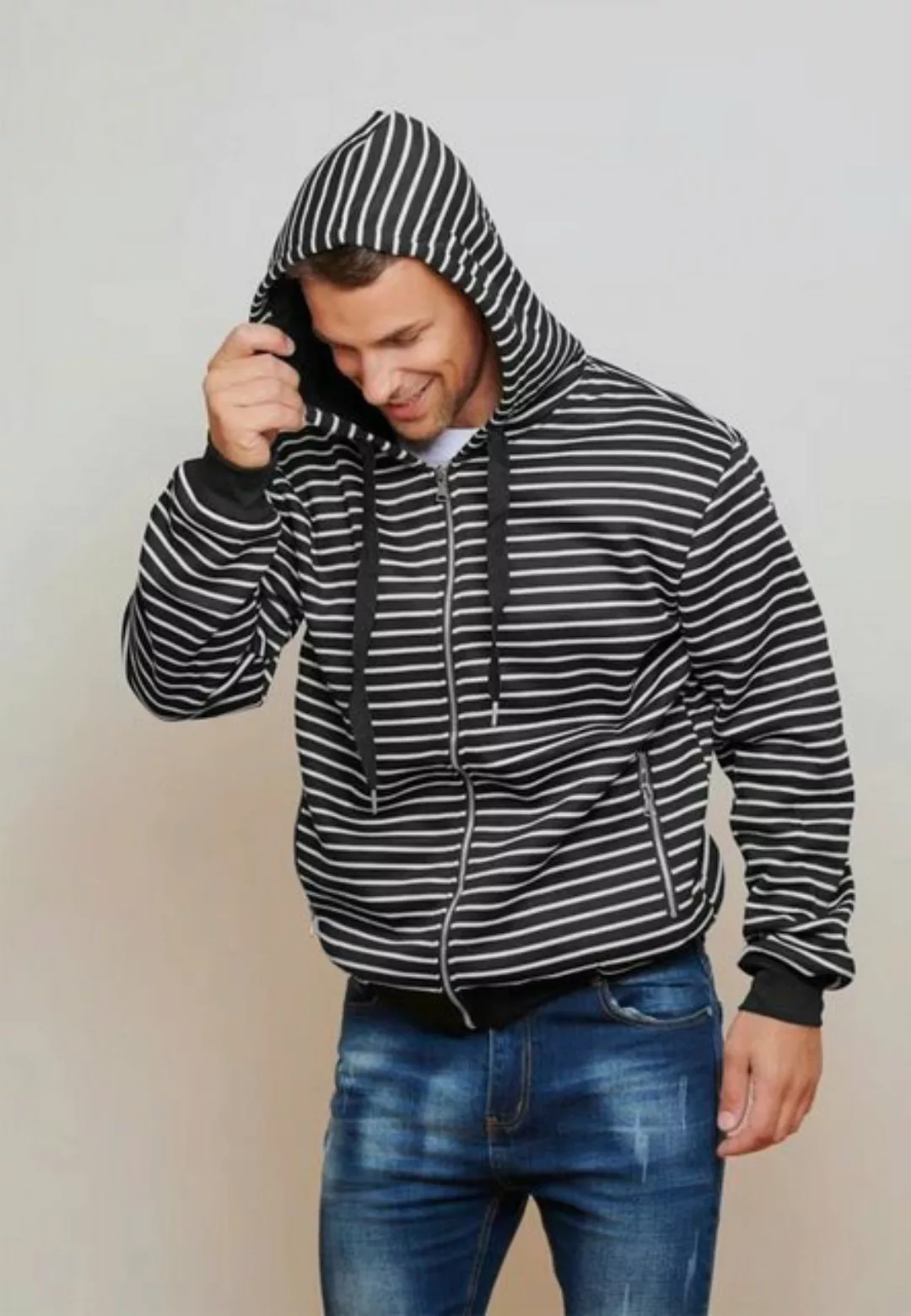 FORBEST Hoodie Warme Kapuzen Jacke Gestreifter Full Zip Sweat Hoodie 4379 i günstig online kaufen