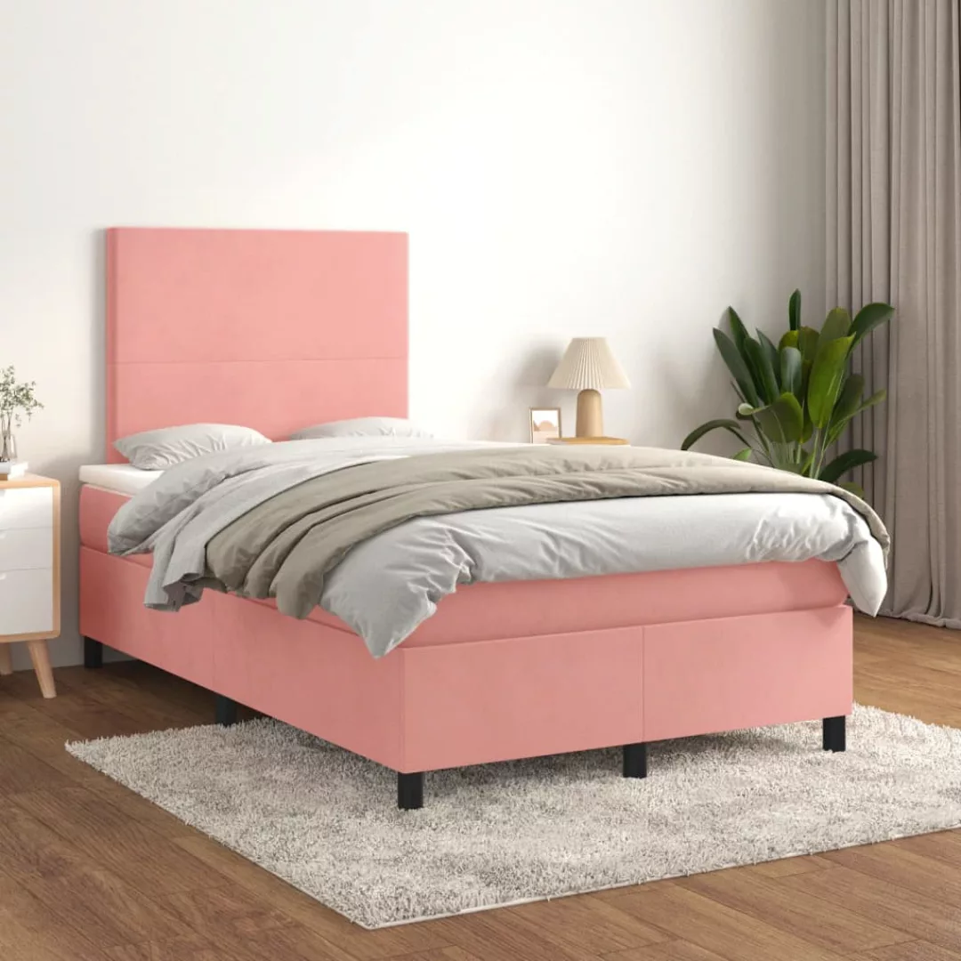 vidaXL Bettgestell Boxspringbett mit Matratze Rosa 120x200 cm Samt Bett Bet günstig online kaufen