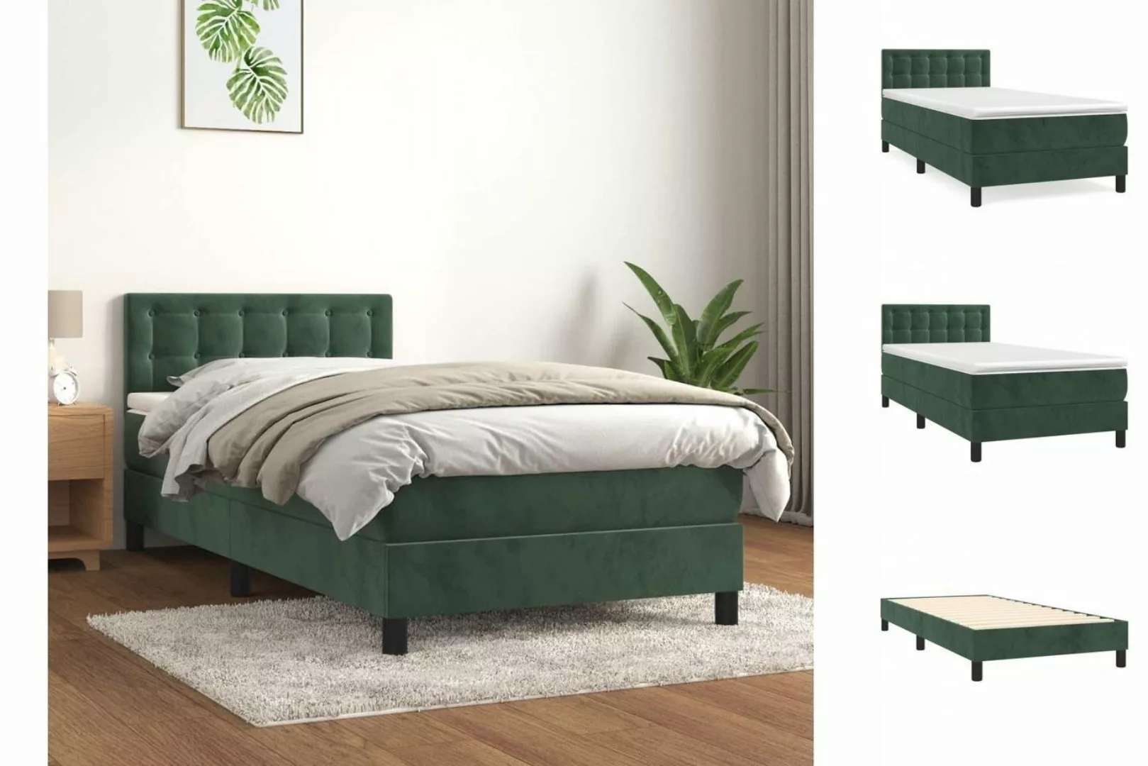 vidaXL Boxspringbett Bett Boxspringbett mit Matratze Samt (100x 200 cm, Grü günstig online kaufen