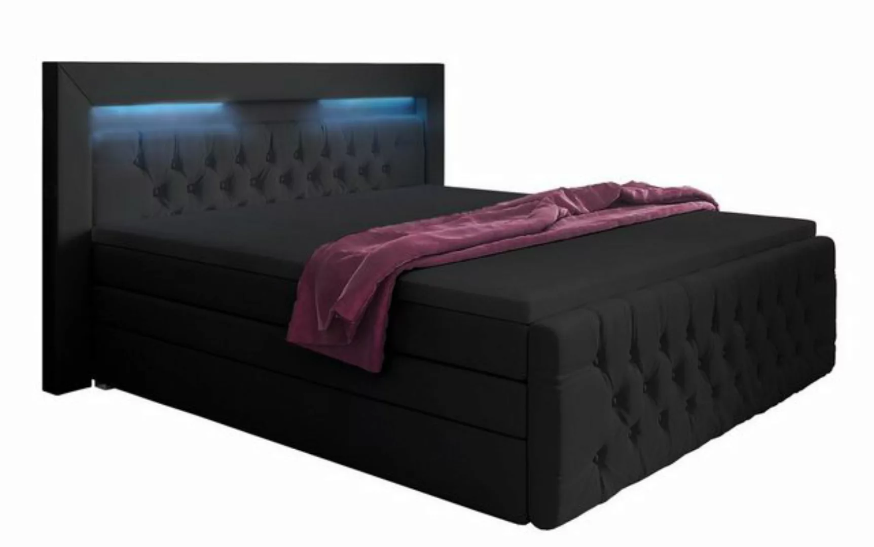 Baidani Boxspringbett Sonno, mit Stauraum, LED und USB - Anschluss, inkl. T günstig online kaufen