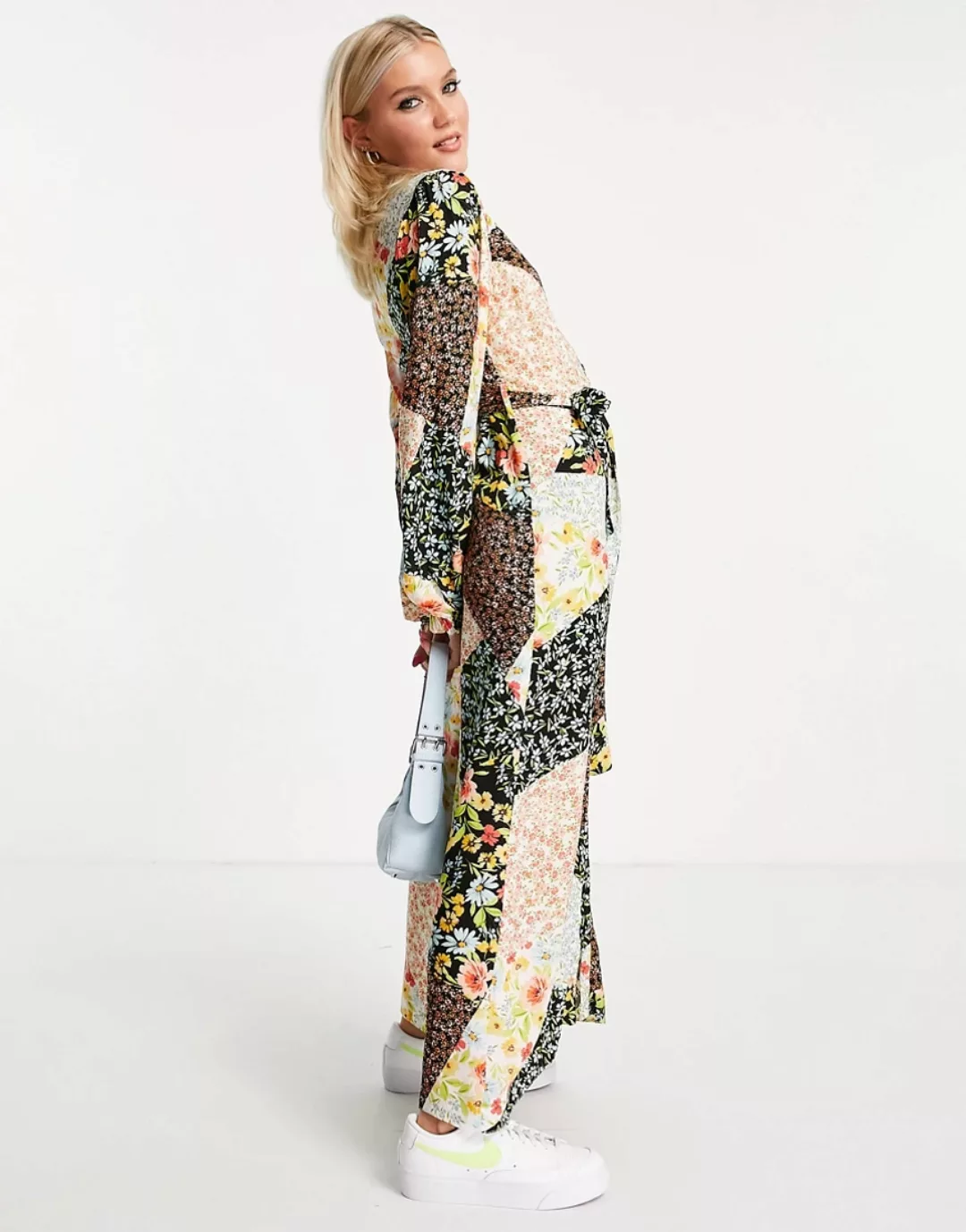 New Look – Midaxi-Hemdkleid mit Blumen-Patchworkmuster-Mehrfarbig günstig online kaufen