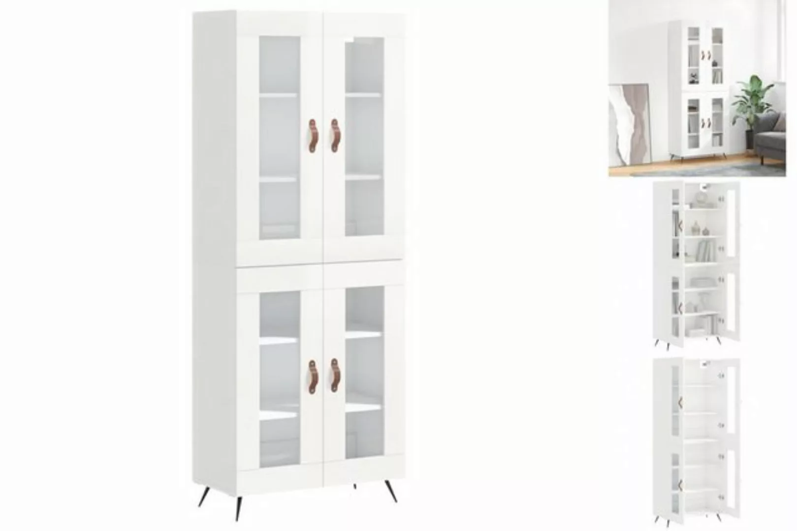 vidaXL Vitrine Highboard Hochglanz-Weiß 69,5x34x180 cm Spanplatte Glas Vitr günstig online kaufen