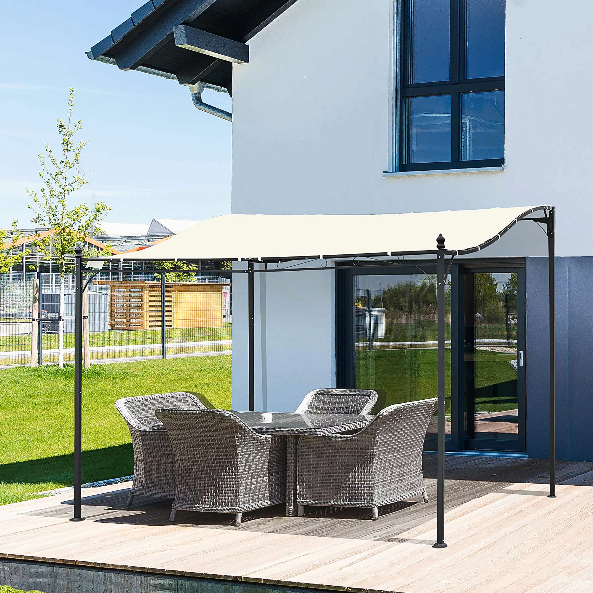 Outsunny Pergola Gartenpavillon  Überdachung Zelt Metall, Creme, 297x297cm günstig online kaufen