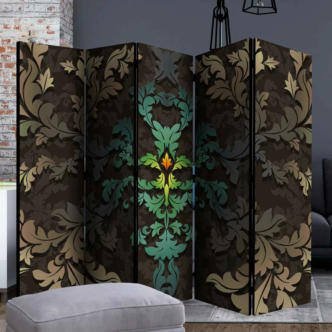 Raumteiler Trennwand mit floralem Blättermotiv Schwarz Bunt günstig online kaufen